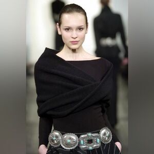 Ralph Lauren Fall ‘04 Black Chalk Stripe Cashmere Blend Knit Infinity Wrap Stole